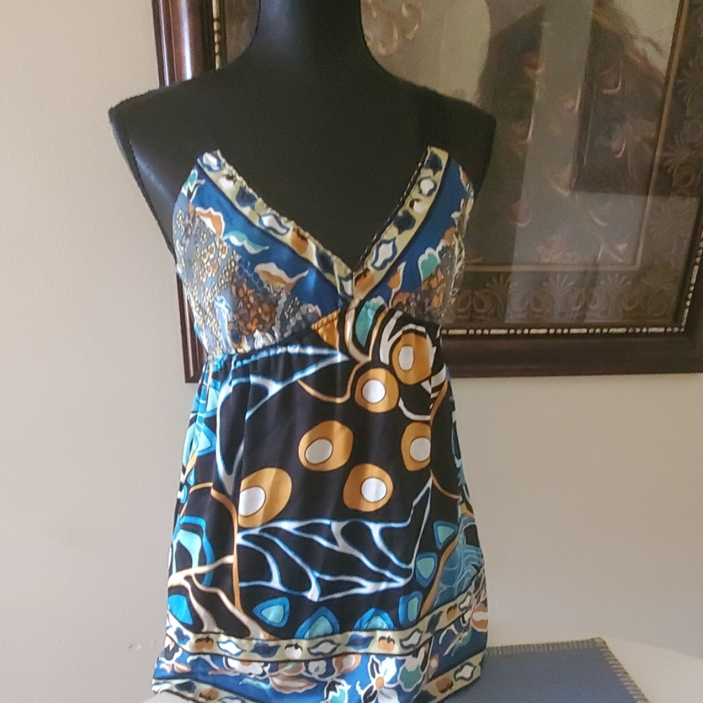 Hale Bob 100% Silk Plunging Neckline Tunic